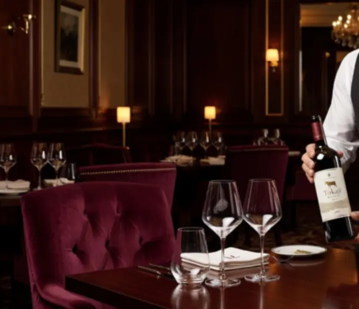 Sommelier elegáns borfelszolgálása egy gyertyafényes asztalnál